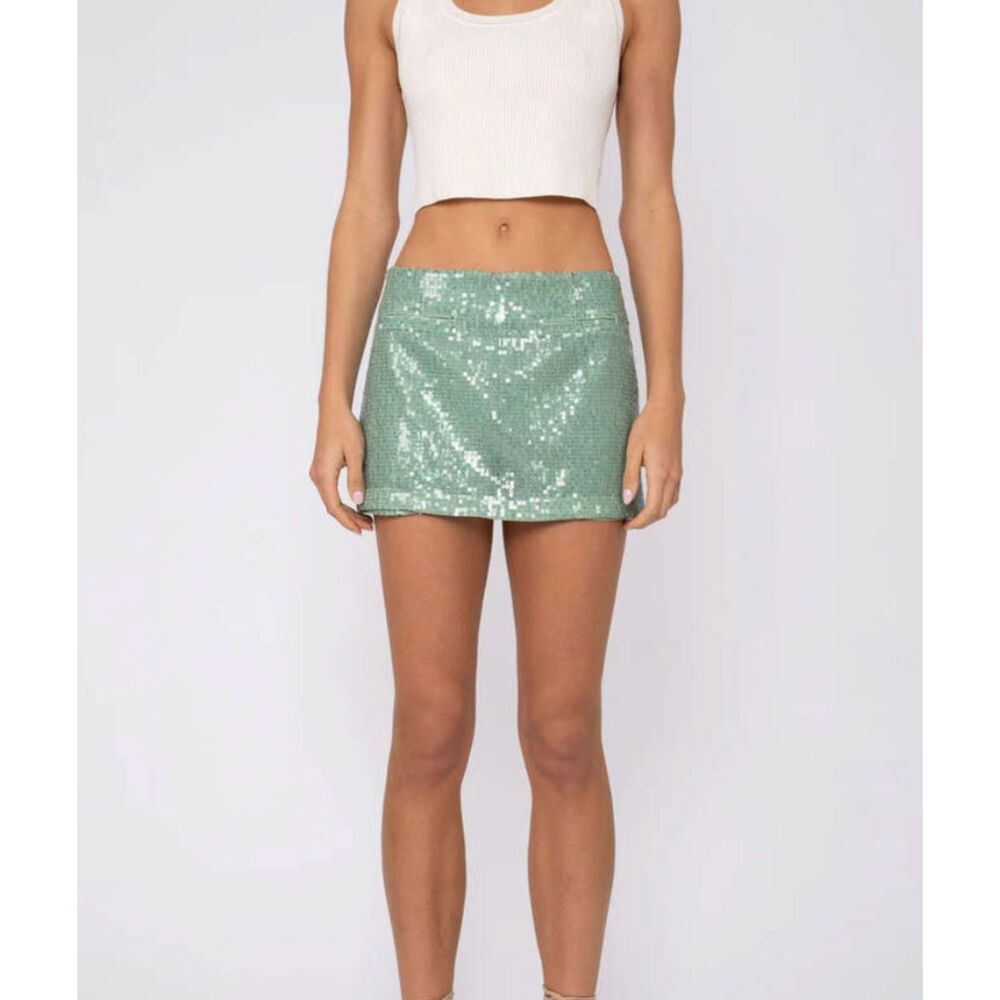 NONCHALANT Christy Sequined Mini Skirt Sage Green X-Small